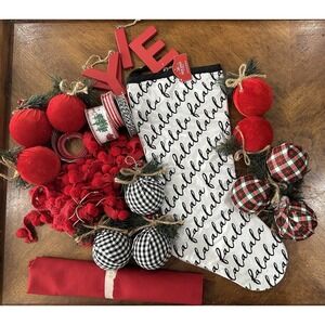 Lot Of Farmhouse Christmas Ornaments Decorations Red Black White Buffalo Plaid